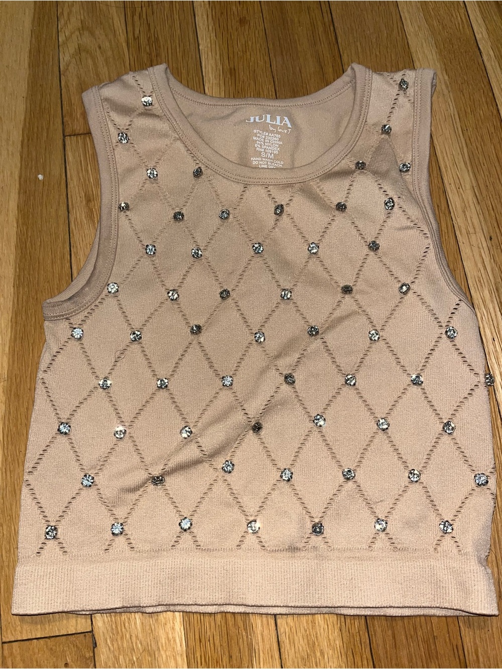 Sleeveless Embellished Knit Tank Top - Biege (Small)